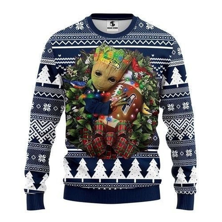 Seattle Seahawks Groot Hug Ugly Christmas Sweater All Over Print