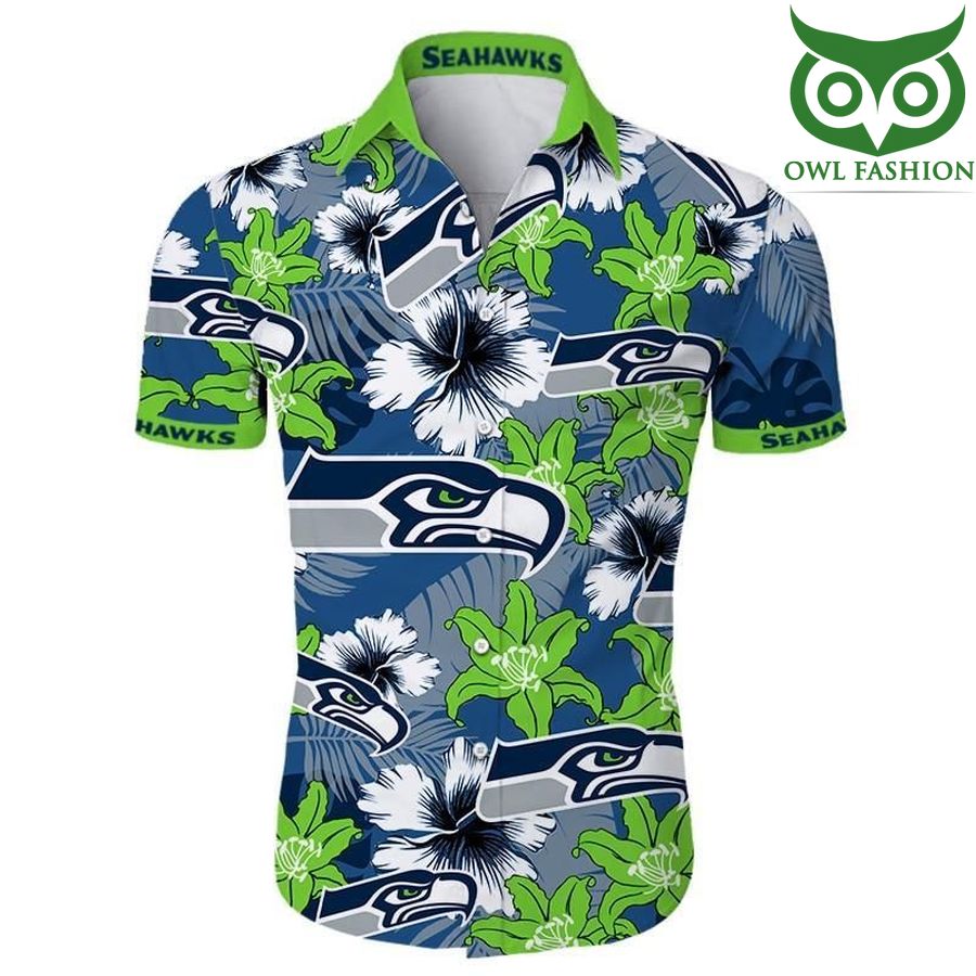 Seattle Seahawks Hawaiian Shirt Tropical Flower logo Short Sleeve