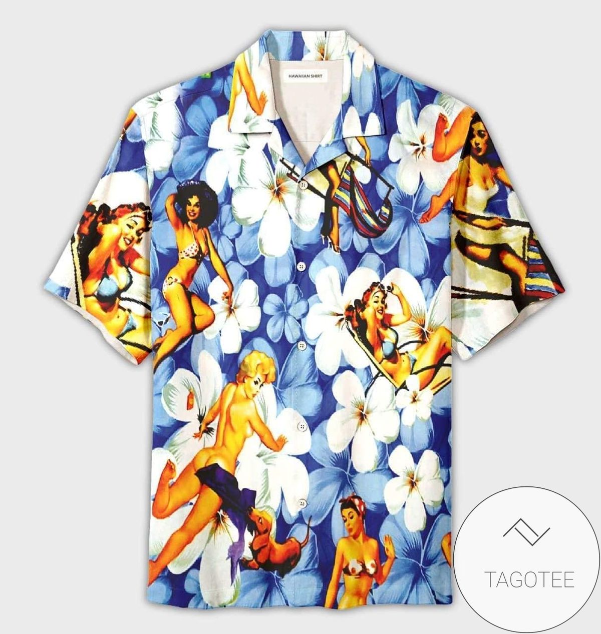 Sexy Girls Retro Tropical Blue Hawaiian Aloha Shirts