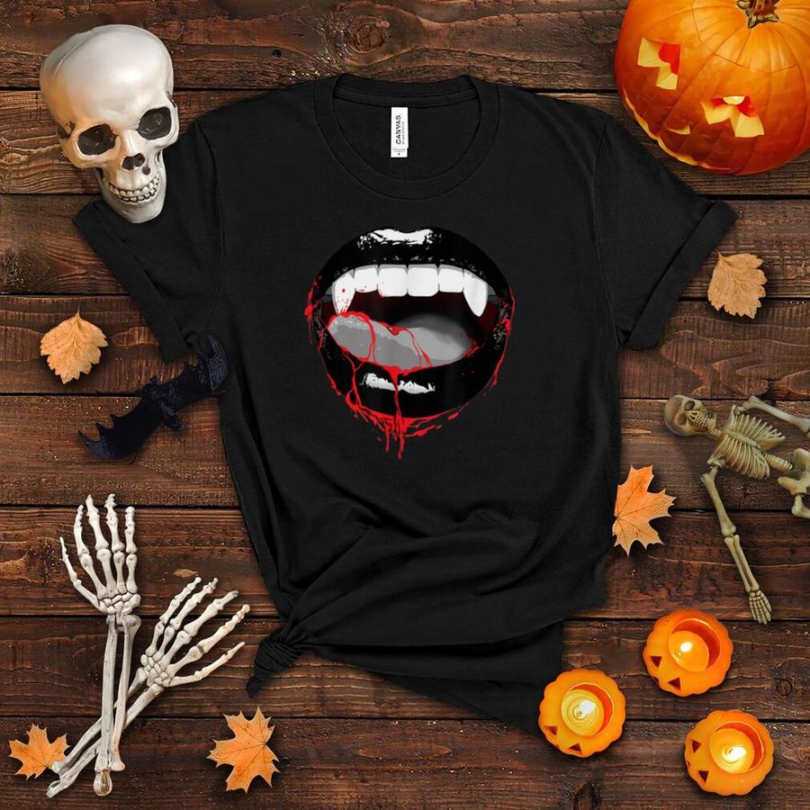 Sexy Vampire Lips Blood and Fangs Sensual Goth Halloween T Shirt