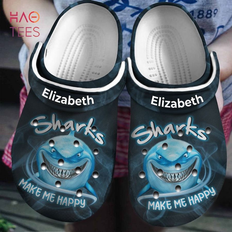 Shark Make Me Happy Personalized Clog Crocs Shoes With Your Name