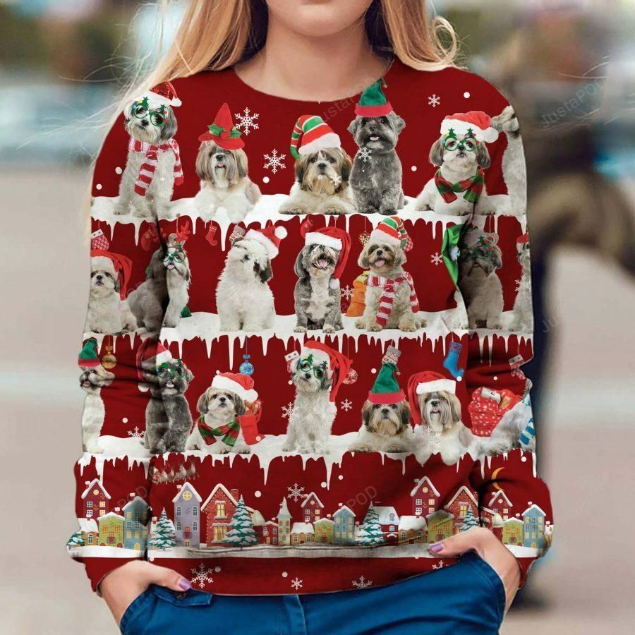 Shih Tzu Snow Christmas Ugly Christmas Sweater All Over Print
