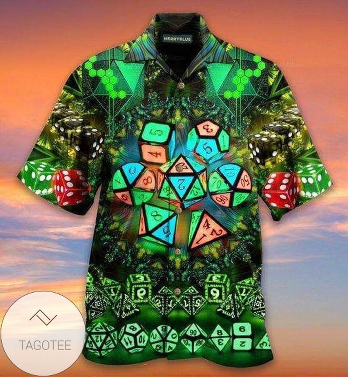 Shop Amazing Glowing Kaleidoscope Dice Green Unisex Hawaiian Aloha Shirts