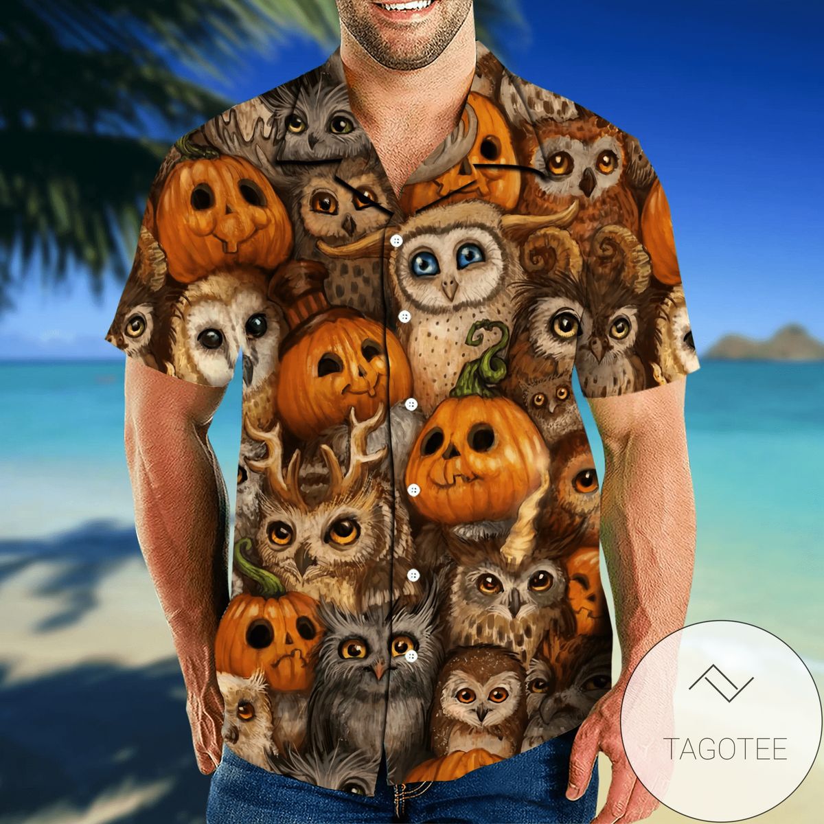 Shop Hawaiian Aloha Shirts Owl Pumkin Halloween