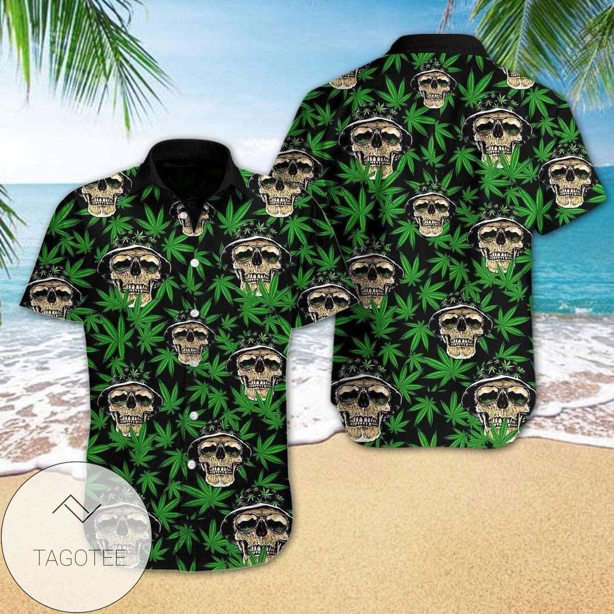 Shop Mega Cool Skull Weed Cannabis Tropical Hawaiian Aloha Shirts Dh