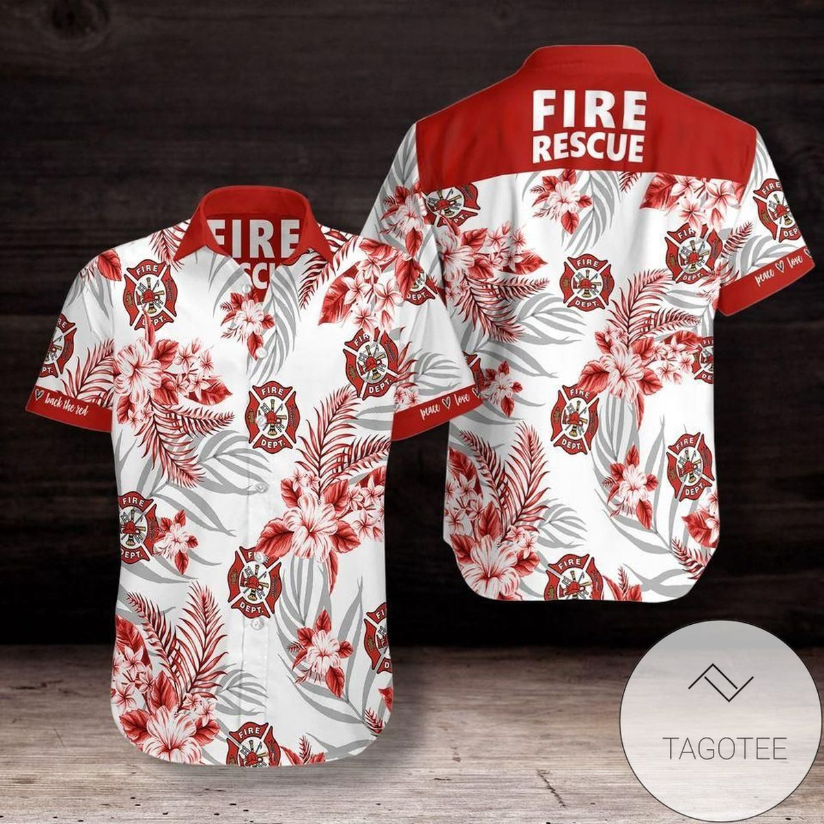 Simple Firefighter Fire Rescue Red Unisex Hawaiian Aloha Shirts