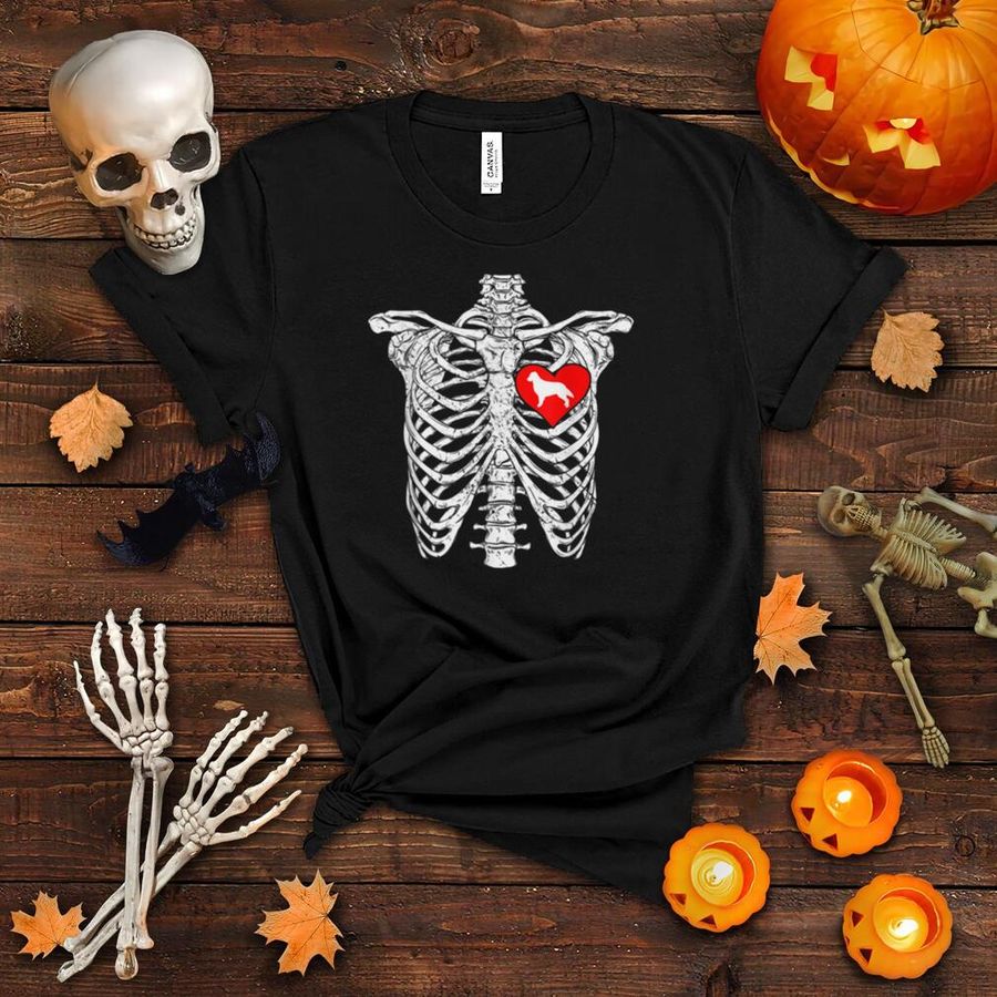 Skeleton Rib Cage Flat Coated Retriever Dog Halloween T Shirt
