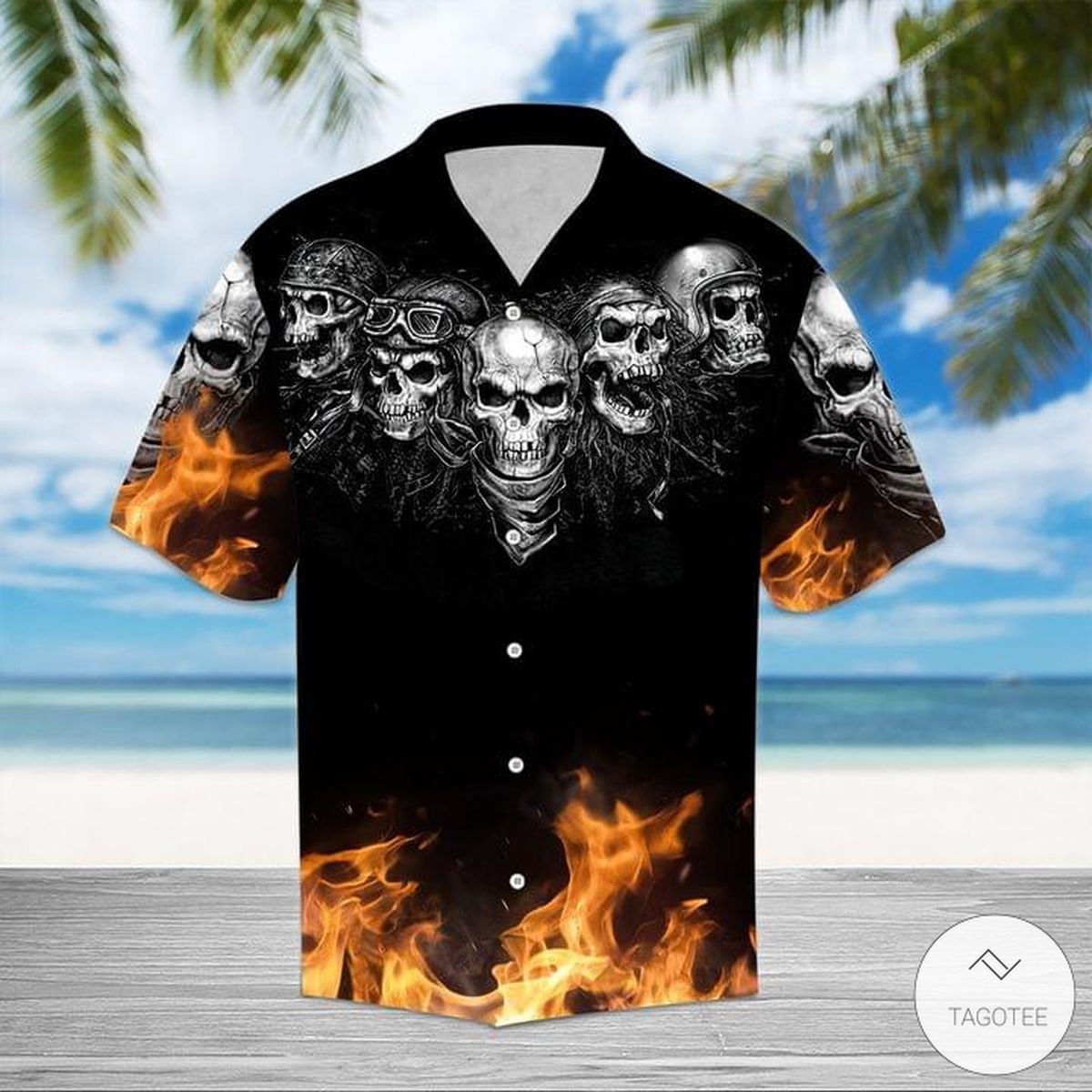 Skull Bikers Fire Flame Hawaiian Shirt