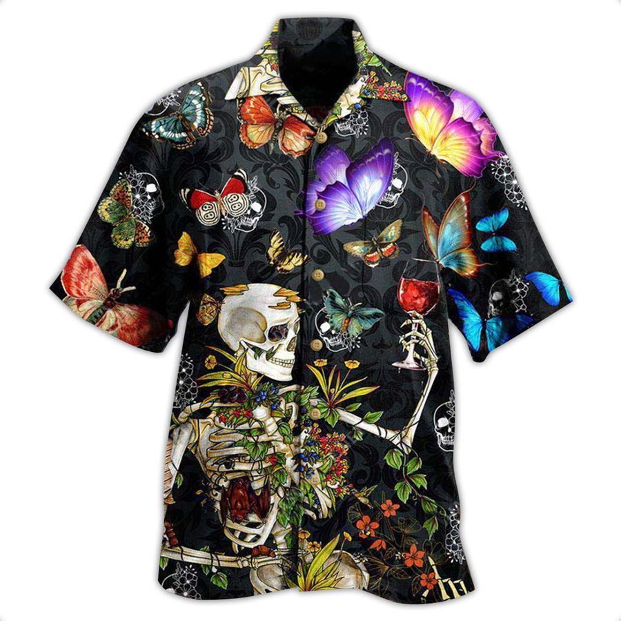 Skull Love Butterfly Overnight Edition Best Fathers Day Gifts Hawaiian Shirt Men