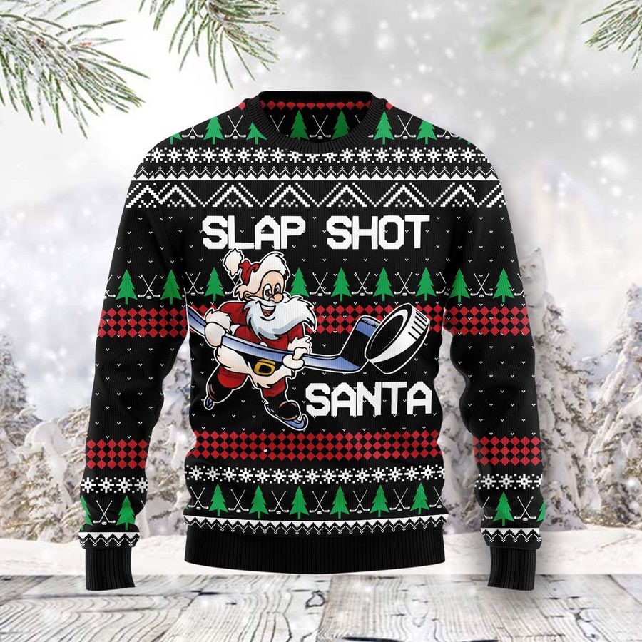 Slap Shot Santa Ugly Christmas Sweater All Over Print Sweatshirt