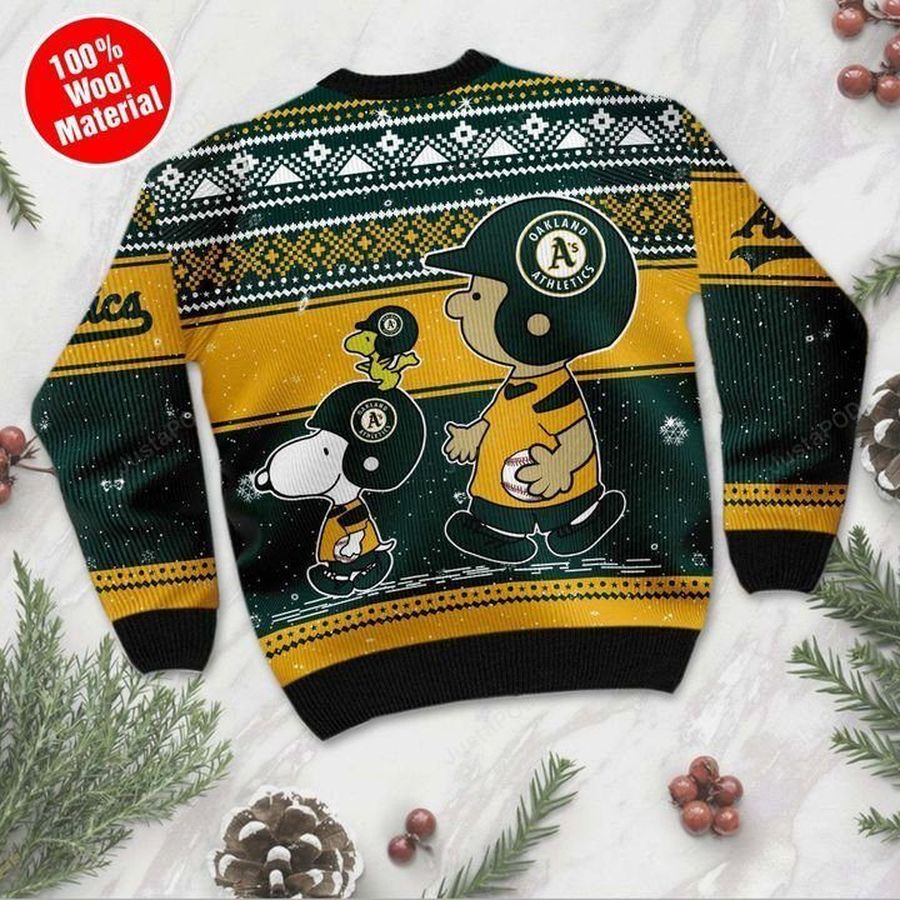 Snoopy And Charlie Oakland Athletics Ugly Christmas Sweater All Over