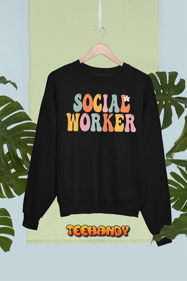 Social Worker Retro Groovy Vintage Happy First Day Of School T-Shirt