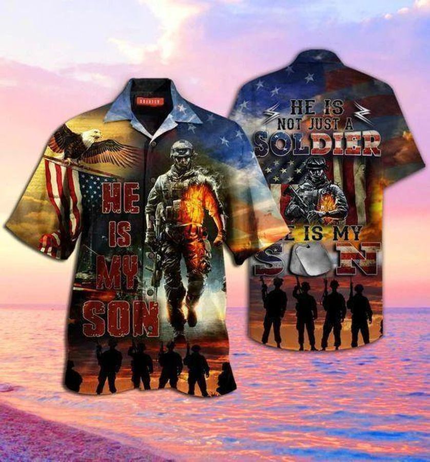 Soldier He Is My Son Unisex Hawaiian Shirt Pre12299, Hawaiian shirt, beach shorts, One-Piece Swimsuit, Polo shirt, Personalized shirt, funny shirts