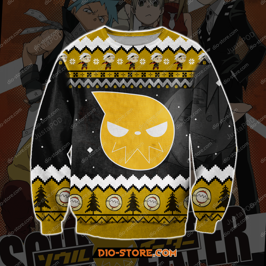 Soul Eater 3d Knitting Pattern Print Ugly Sweater Ugly Sweater.png