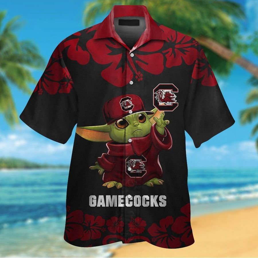 South Carolina Gamecocks Baby Yoda Short Sleeve Button Up Tropical Aloha Hawaiian Shirts For Men Women