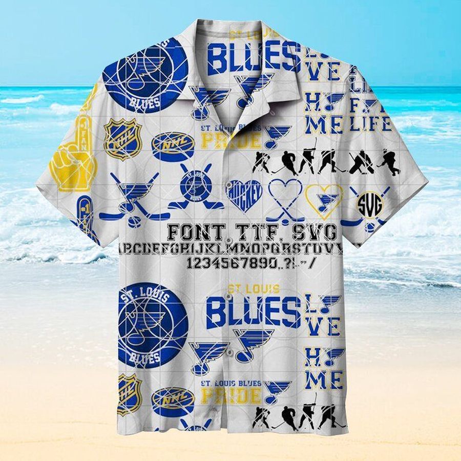 St Louis Blues Nhl Hawaiian Graphic Print Short Sleeve Hawaiian Shirt L98 - 9006