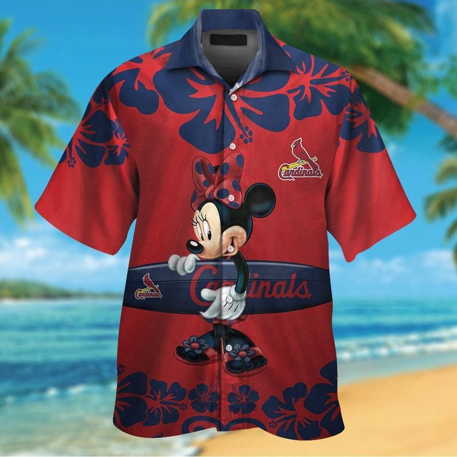 St Louis Cardinals Minnie Mouse Short Sleeve Button Up Tropical
