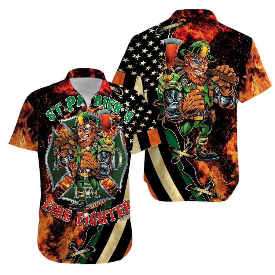 St Patricks Day Firefighter Unisex Hawaiian Shirt Pre12298, Hawaiian shirt, beach shorts, One-Piece Swimsuit, Polo shirt, Personalized shirt