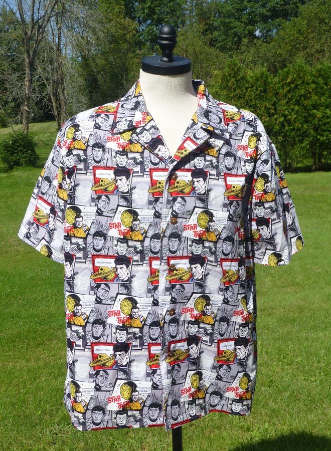 Star Trek Aloha Hawaiian Style Shirt Sizes M, L, XL & 2X in TOS Character Quotes fabric Kirk, Spock, Scotty Ready to Ship Sewn by Shannon