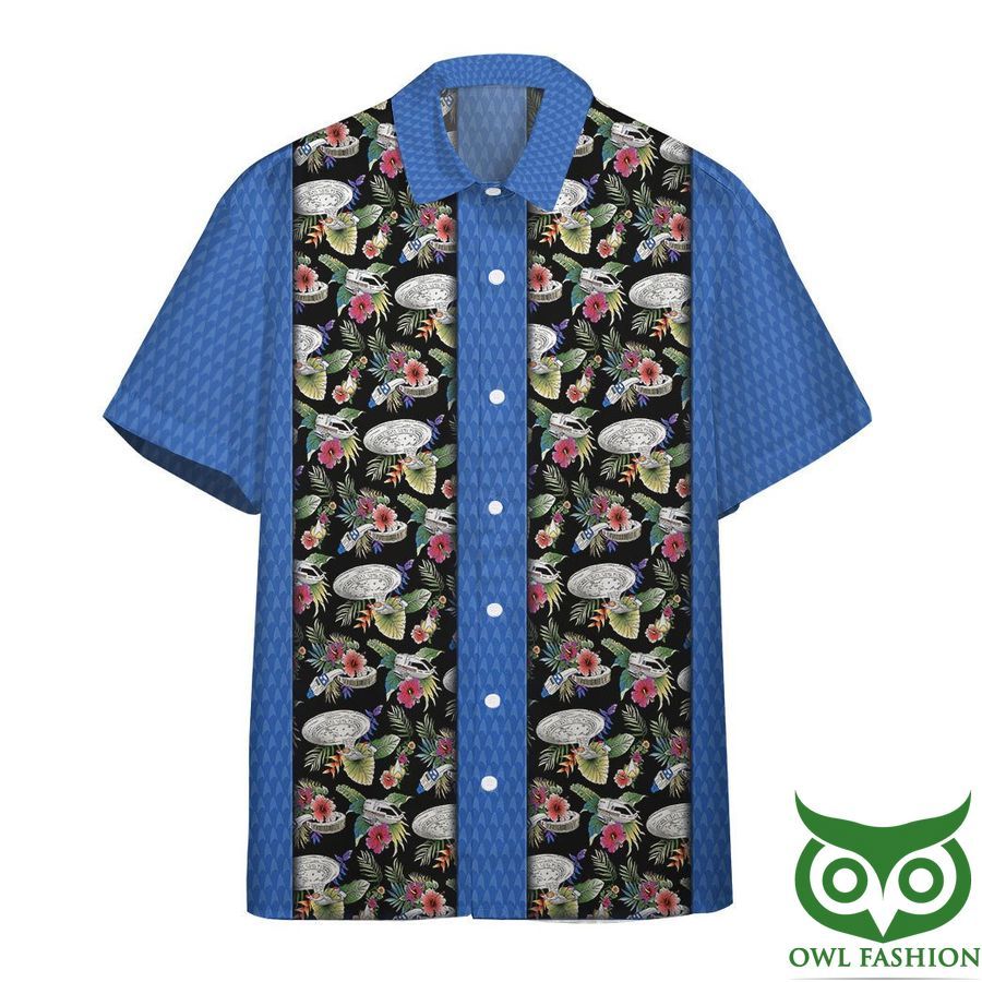 Star Trek Blue Vertical And Black With Flower And Leaves Patterns Hawaiian Shirt