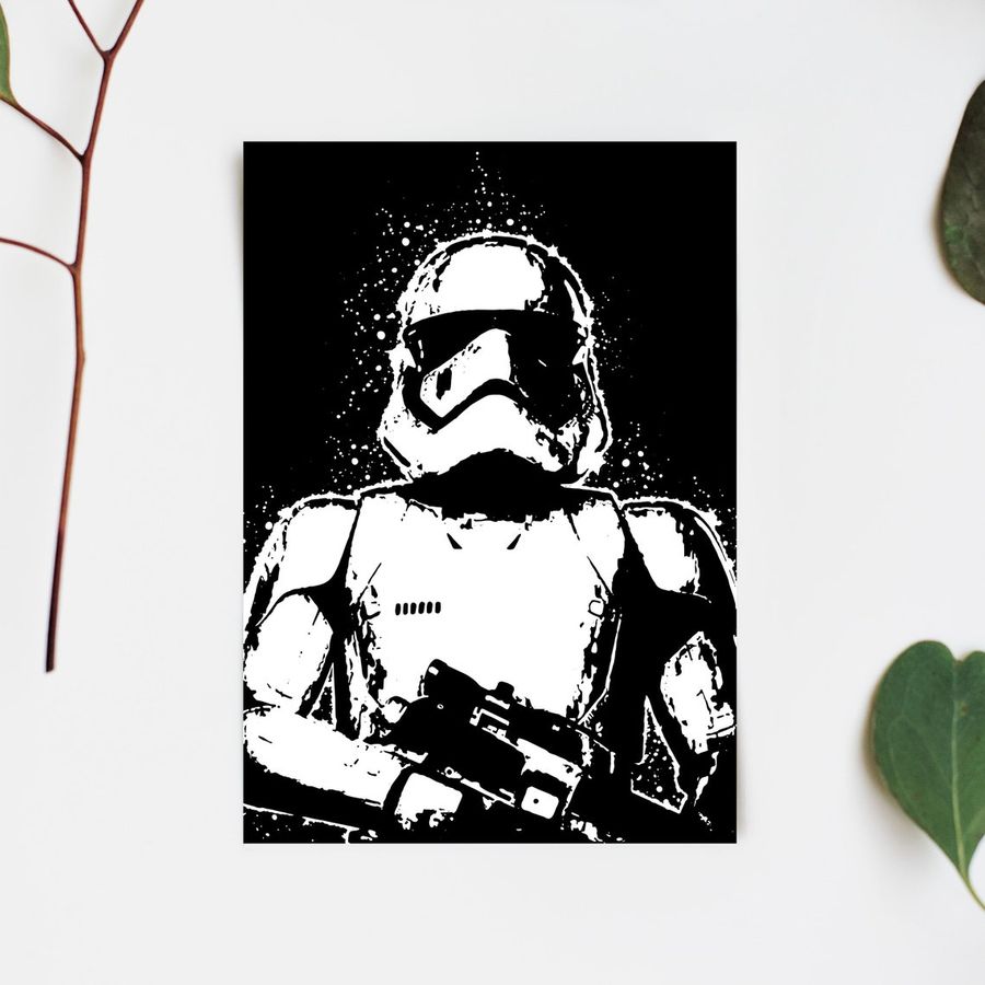 Star Wars Stormtrooper Black White Wall Art Print, Storm Trooper Poster, StarWars Abstract Painting, Living Room Bedroom Décor