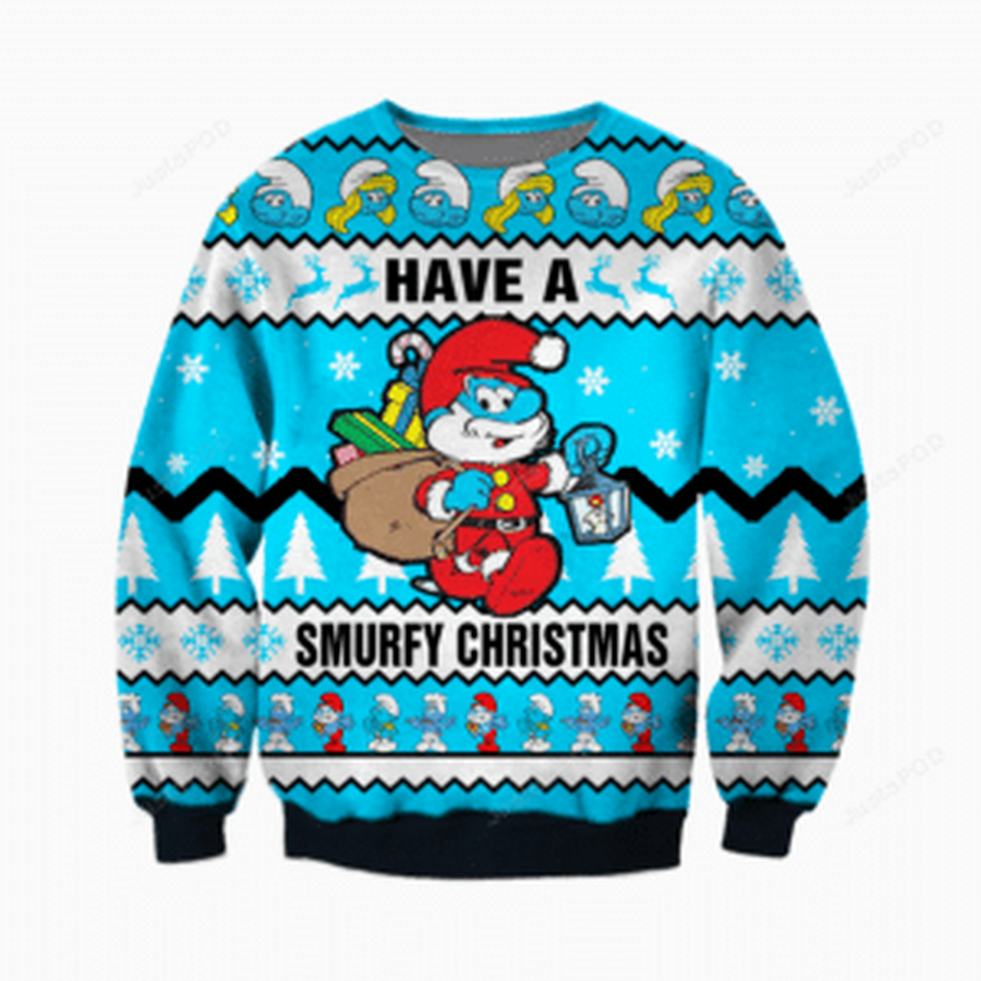 Stitch Have A Smurfy Christmas Ugly Christmas Sweater All Over.png