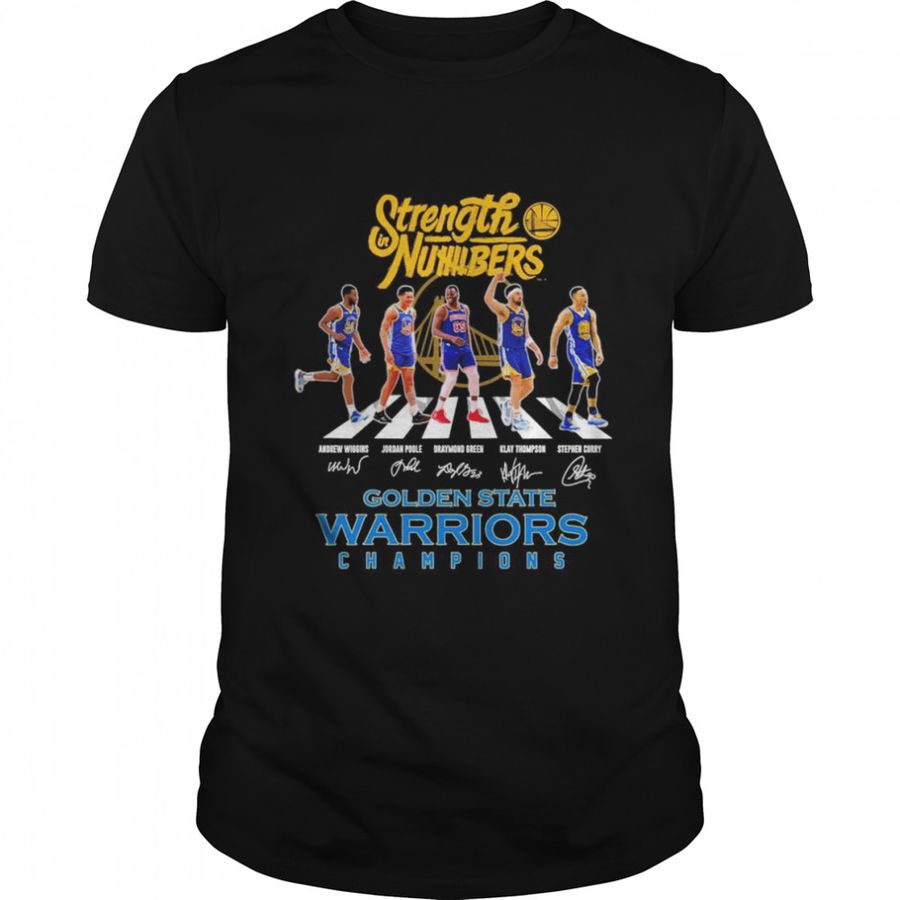 Strength Numbers Wiggins and Poole and Green and Thompson and Curry abbey road Golden State Warriors Champions signatures shirt