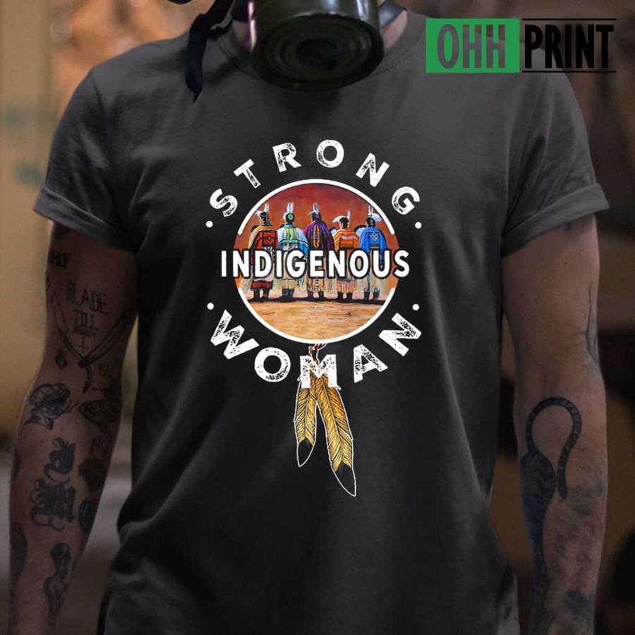 Strong Indigenous Woman Feather T-shirts Black