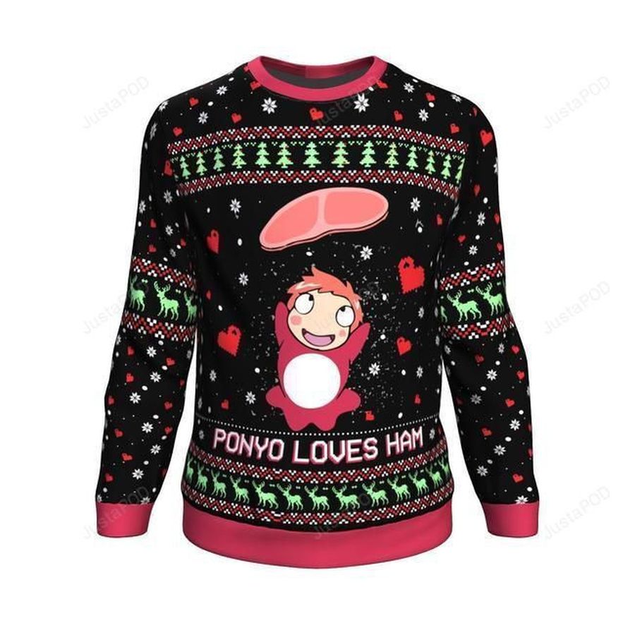 Studio Ghibli Ponyo Loves Ham Miyazaki Ugly Christmas Sweater Ugly