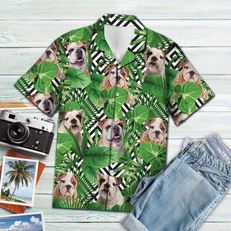 Summer Exotic Jungle Tropical Bulldog Hawaiian Shirt Pre10981, Hawaiian shirt, beach shorts, One-Piece Swimsuit, Polo shirt, Personalized shirt
