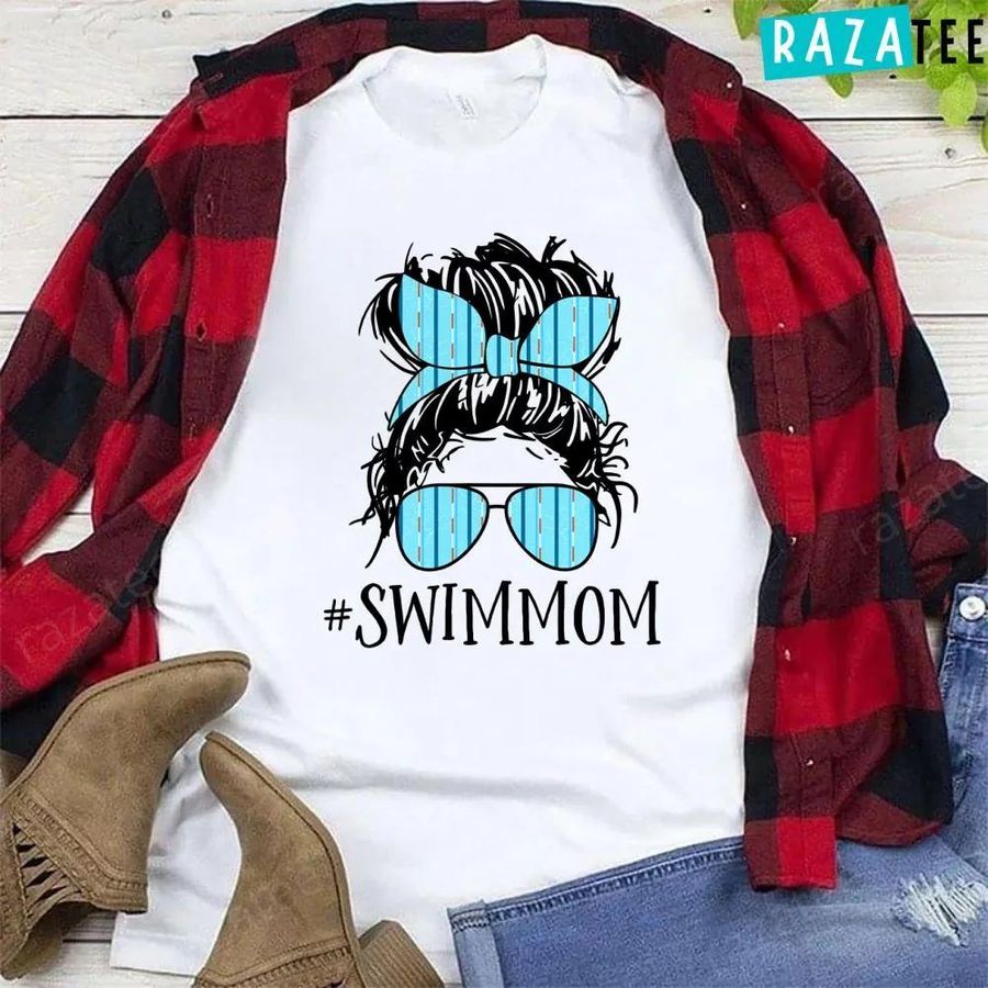 Swim Mom Messy Bun Hair Swimming Gifts T-Shirt