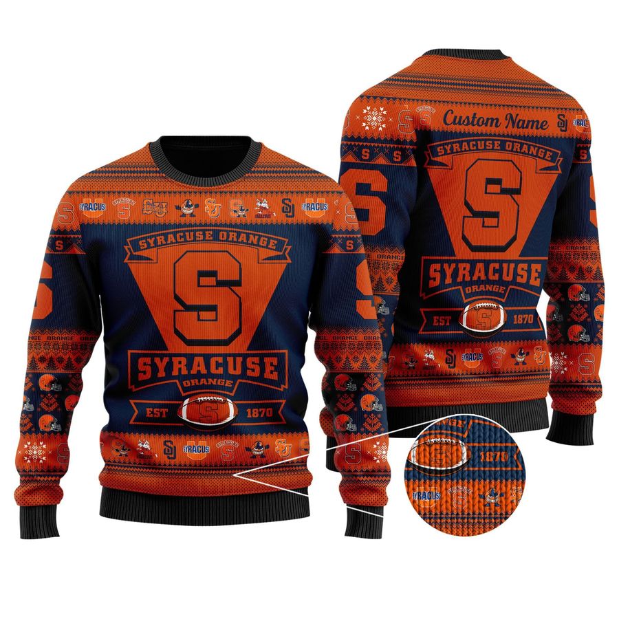 Syracuse Orange Football Team Logo Custom Name Personalized Ugly Christmas