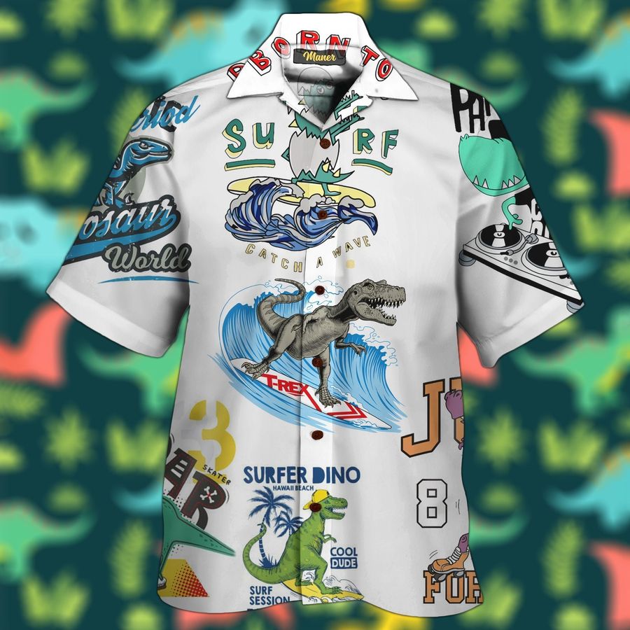 T-Rex Surfing Hawaiian Shirt Pre11493, Hawaiian shirt, beach shorts, One-Piece Swimsuit, Polo shirt, Personalized shirt, funny shirts, gift shirts