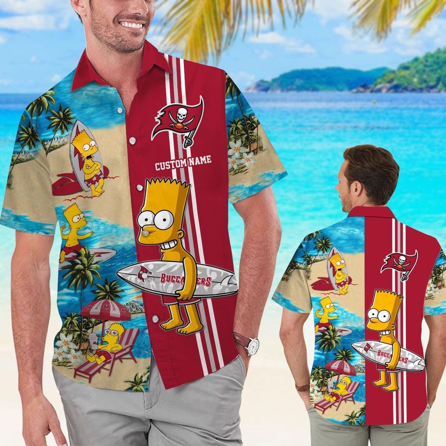 Tampa Bay Buccaneers Simpsons Custom Name Short Sleeve Button Up Tropical Aloha Hawaiian Shirts For Men Women