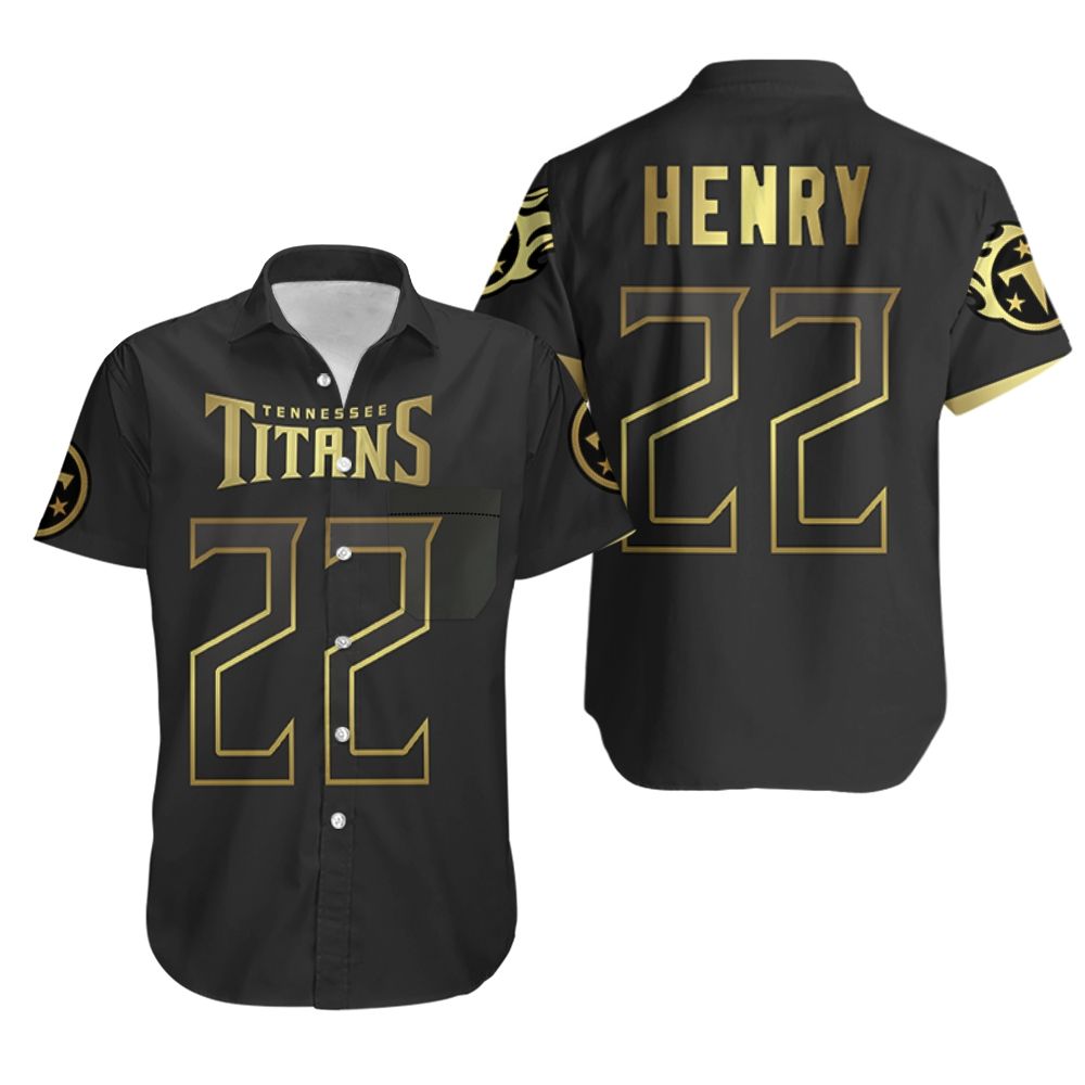Tennessee Titans 22 Derrick Henry Black Golden Edition Jersey Inspired Hawaiian Shirt