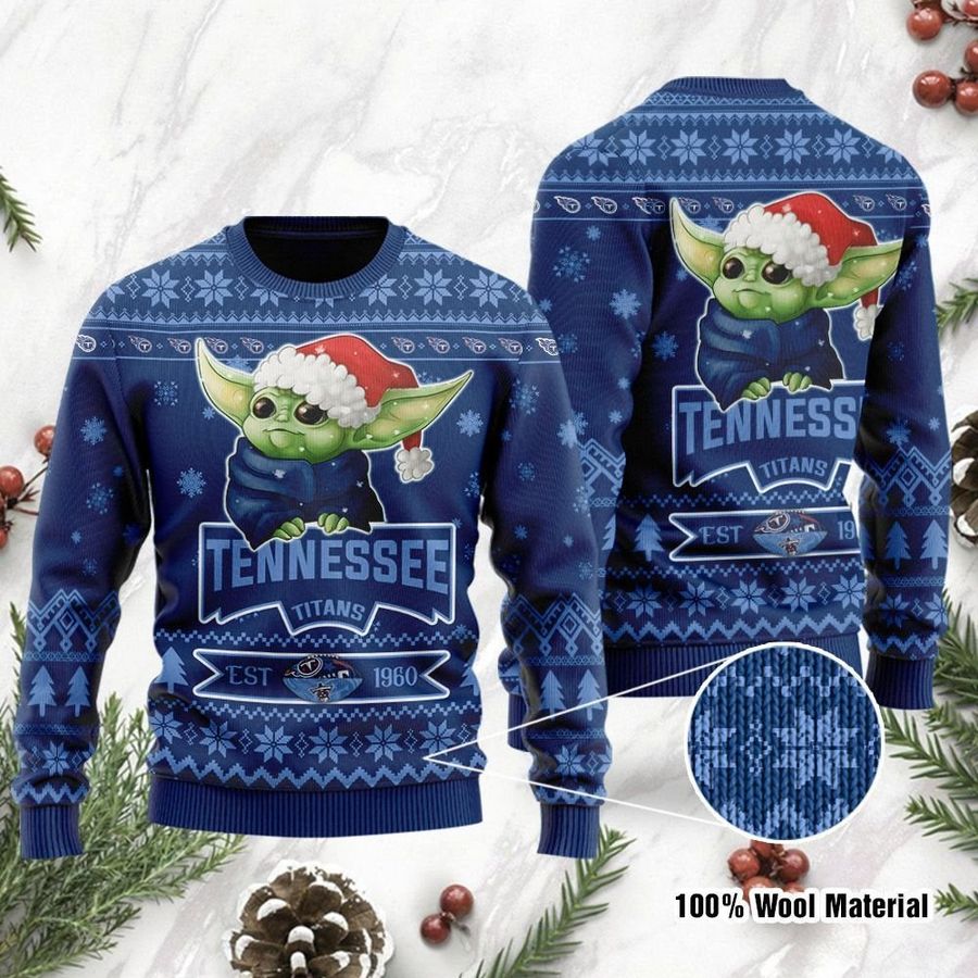 Tennessee Titans Cute Baby Yoda Grogu Ugly Christmas Sweater Ugly