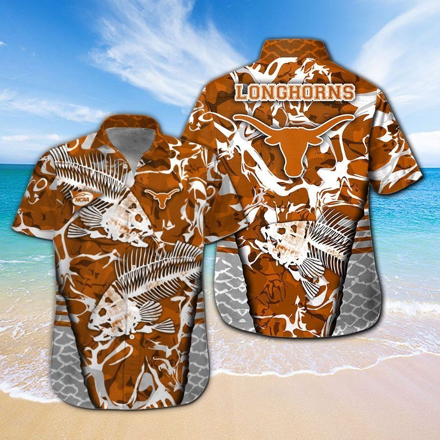 Texas Longhorns Fishing Short Sleeve Button Up Tropical Aloha Hawaiian Shirts For Men Women