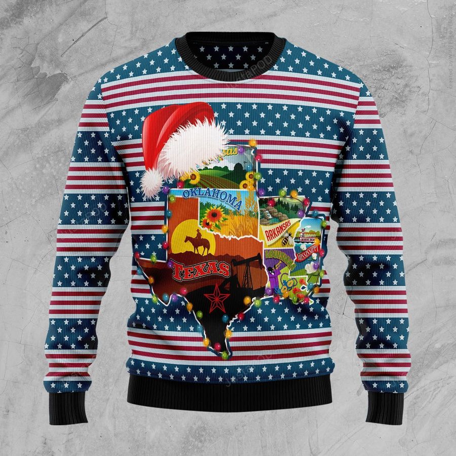 Texas Oklahoma Arkansas Xmas Ugly Christmas Sweater All Over Print