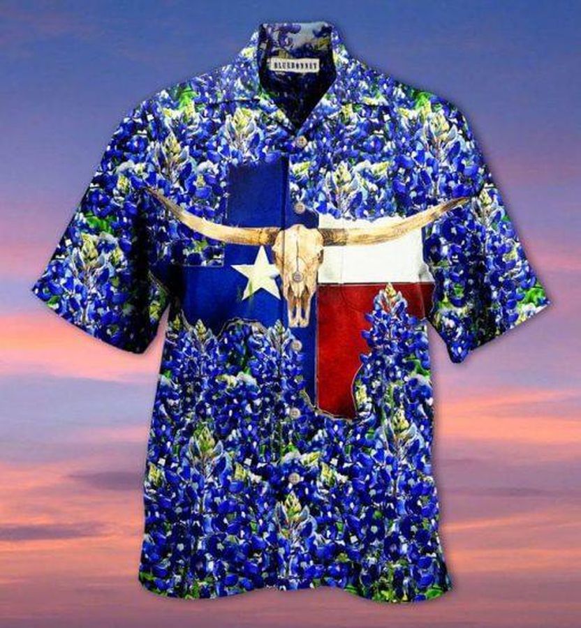 Texas Skull Bluebonnet Hawaiian Shirt Pre10146, Hawaiian shirt, beach shorts, One-Piece Swimsuit, Polo shirt, Personalized shirt, funny shirts
