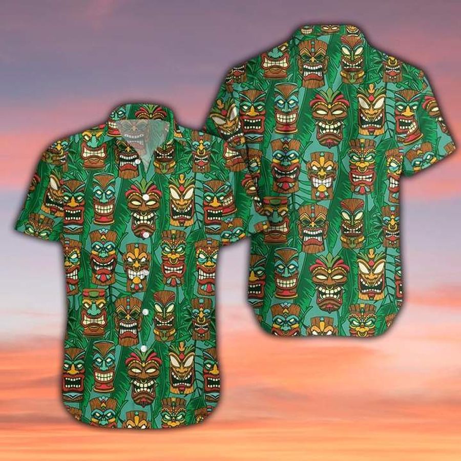 Tiki Palm Leaves Pattern Hawaiian Shirt Pre12185, Hawaiian shirt, beach shorts, One-Piece Swimsuit, Polo shirt, Personalized shirt, funny shirts