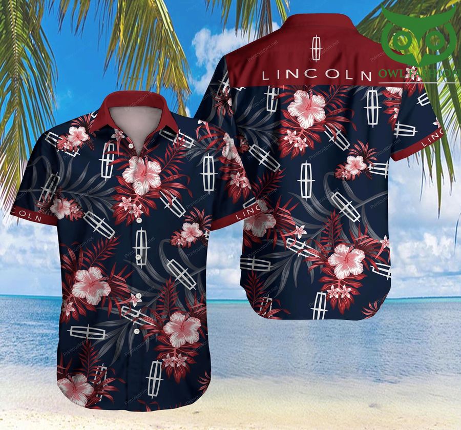 Tlmus Lincoln navy wine red tropical Hawaiian Shirt