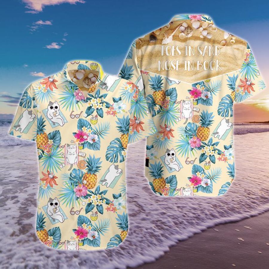 Toes In Sand Nose In Book Cat Hawaiian Shirt Pre12175, Hawaiian shirt, beach shorts, One-Piece Swimsuit, Polo shirt, Personalized shirt, funny shirts