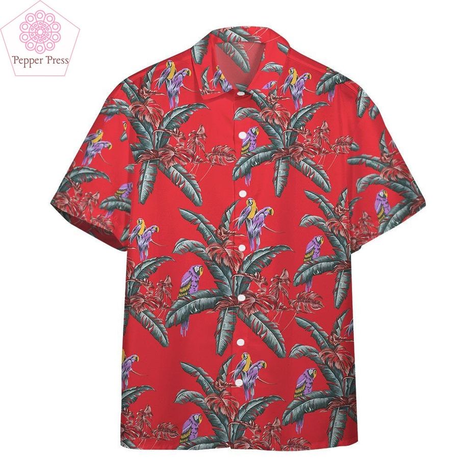 TomSelleck Hawaiian Shirt, Jungle Bird Red Hawaiian Shirt-1