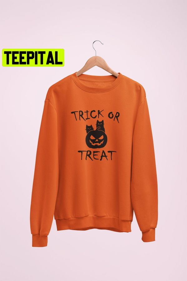 Trick Or Treat Pumpkin Cat Halloween Unisex Sweatshirt