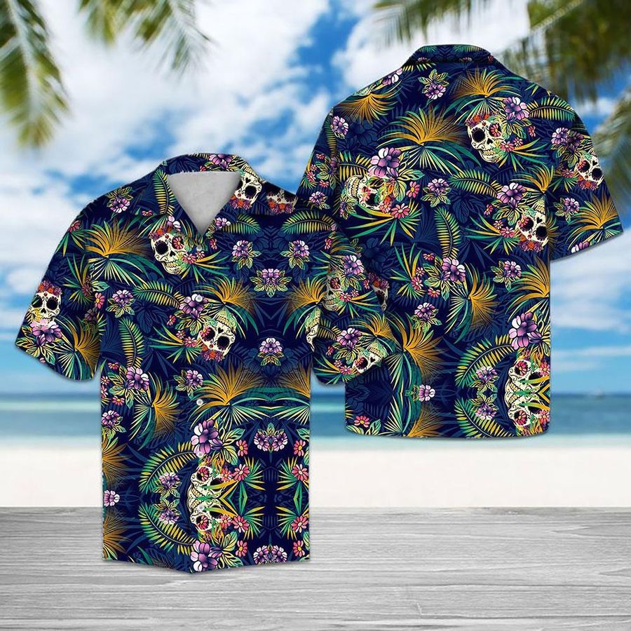 Tropical Blue Skull Hawaiian Shirt Pre11277, Hawaiian shirt, beach shorts, One-Piece Swimsuit, Polo shirt, Personalized shirt, funny shirts