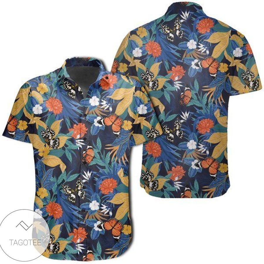 Tropical Buttterfly And Flower Hawaiian Shirt