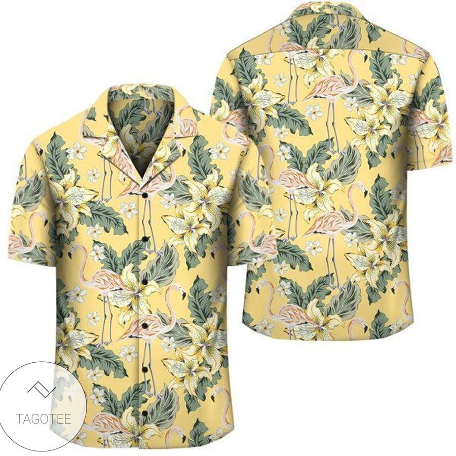 Tropical Flamingo Yellow Hawaiian Shirt