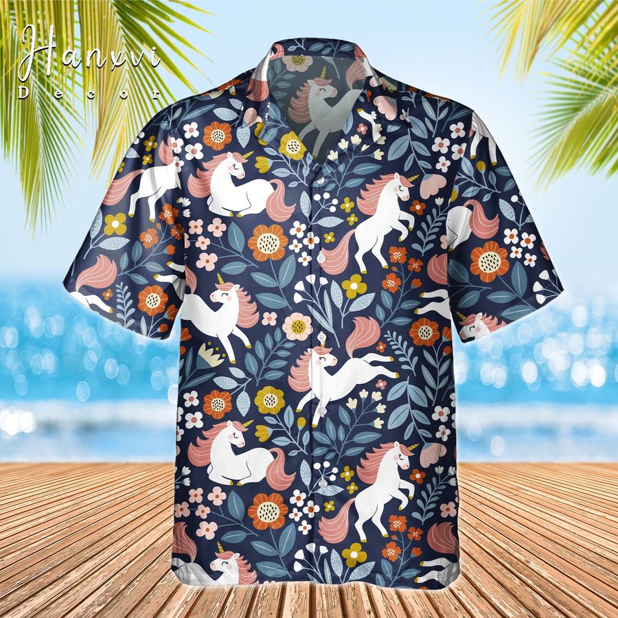 Tropical Floral Unicorn Hawaii Shirt, Cute Unicorn Shirt, Unicorn Birthday Gift, Summer Beach Shirt, Girl Birthday Shirt, Gift For Her