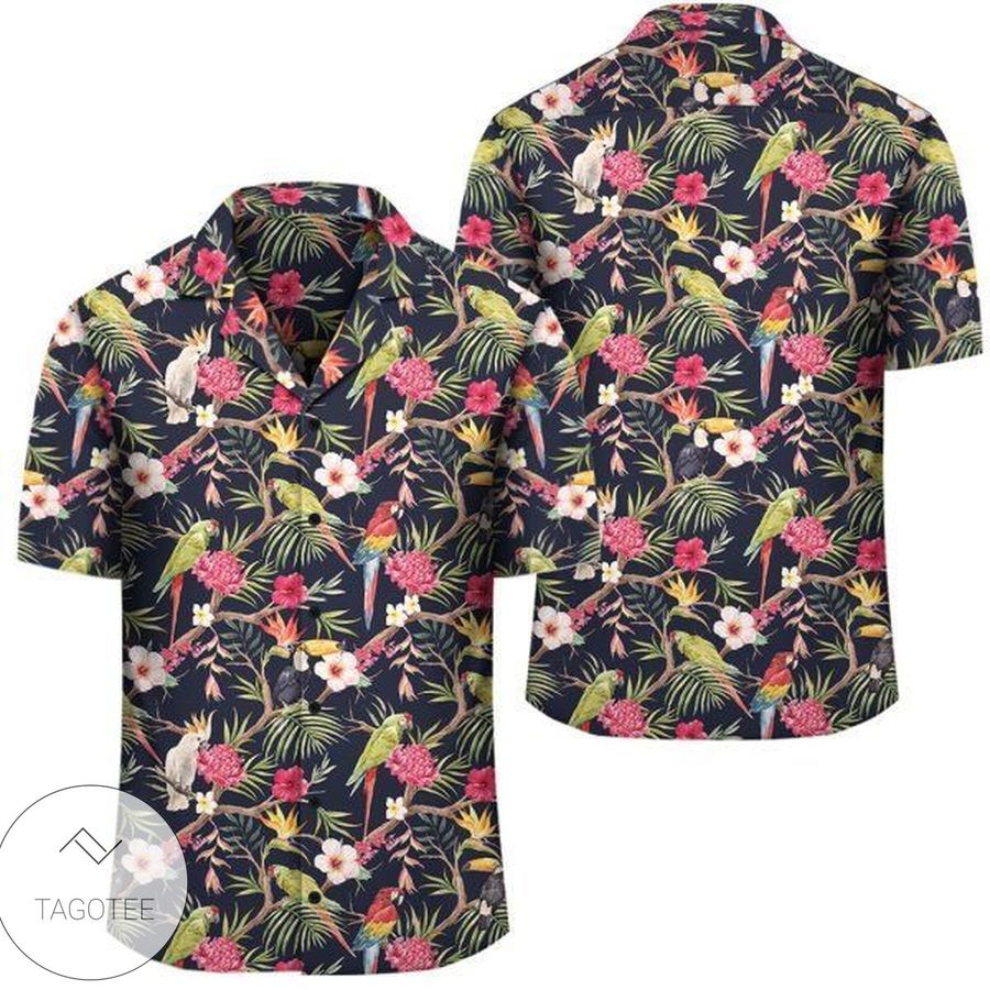 Tropical Hibiscus Strelitzia Palm Leaves Hawaiian Shirt