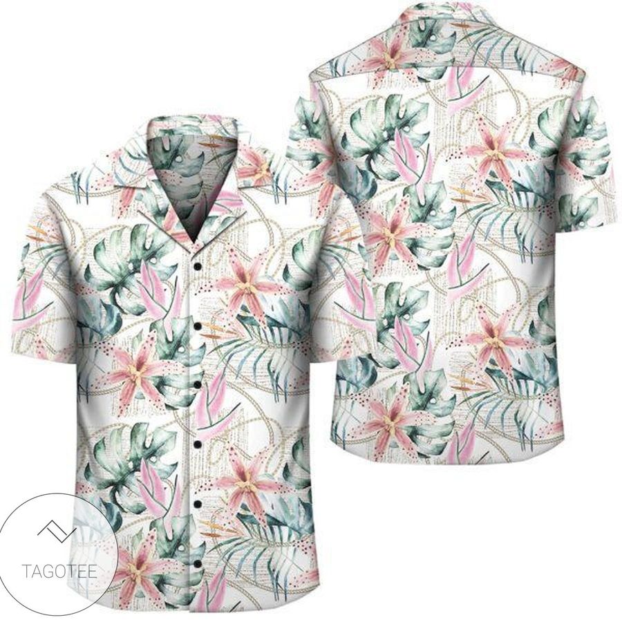 Tropical Pattern With Orchids Leaves And Gold Chains Hawaiian Shirt